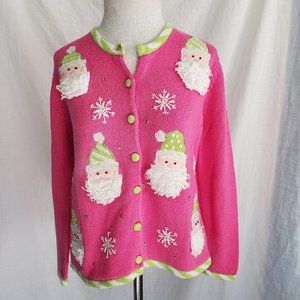 2000s Pink Knit Santa Sweater